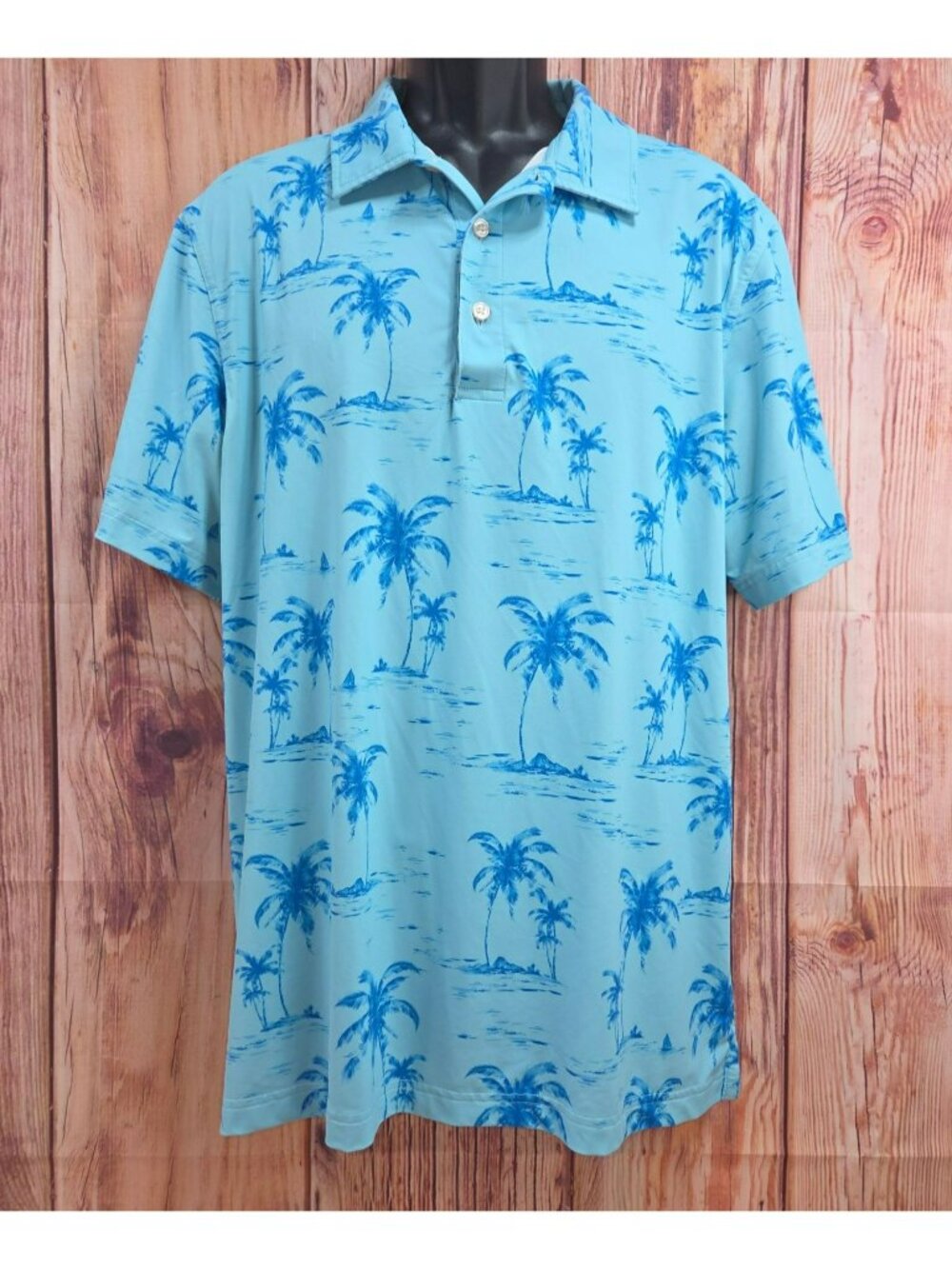 Chubbies Blue Tropical Palm Print Polo Shirt Large